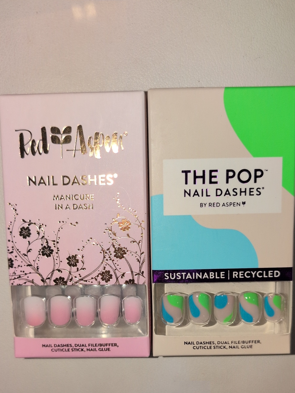 Red Aspen Nail Dashes - Pink Ombre & Green/Blue Swirl